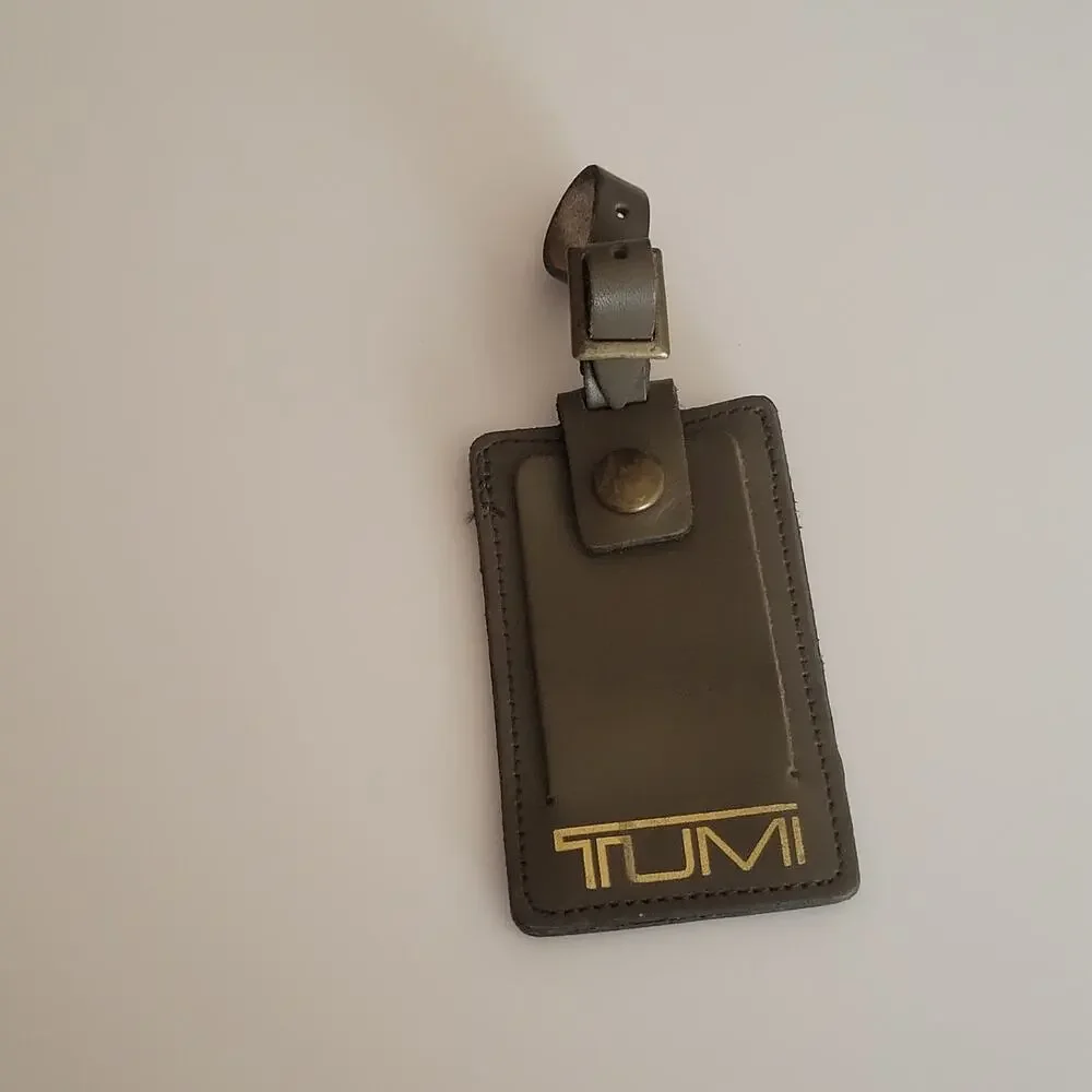Tumi Olive Brown Leather Luggage Name Tag with Buckle Size 4 1/3